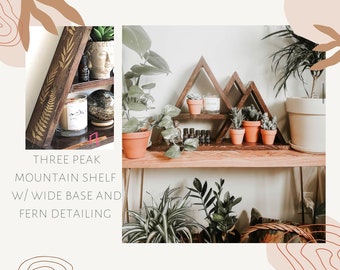 Mountain altar shelf with metallic fern finishings and wide base