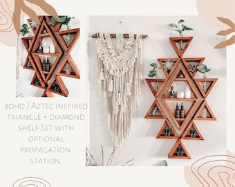 Boho / Aztec inspired triangle + diamond shelf set with optional propagation station add on
