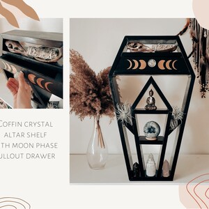 Coffin crystal altar shelf with moon phase drawer