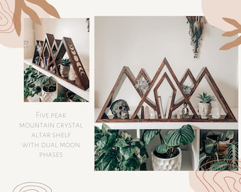 Five Peak Mountain Crystal Altar Shelf w/ Moon Phases