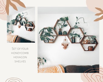 Set of four honeycomb hexagon shelves