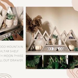 Wood Mountain Shelf with Moon Phases and drawer