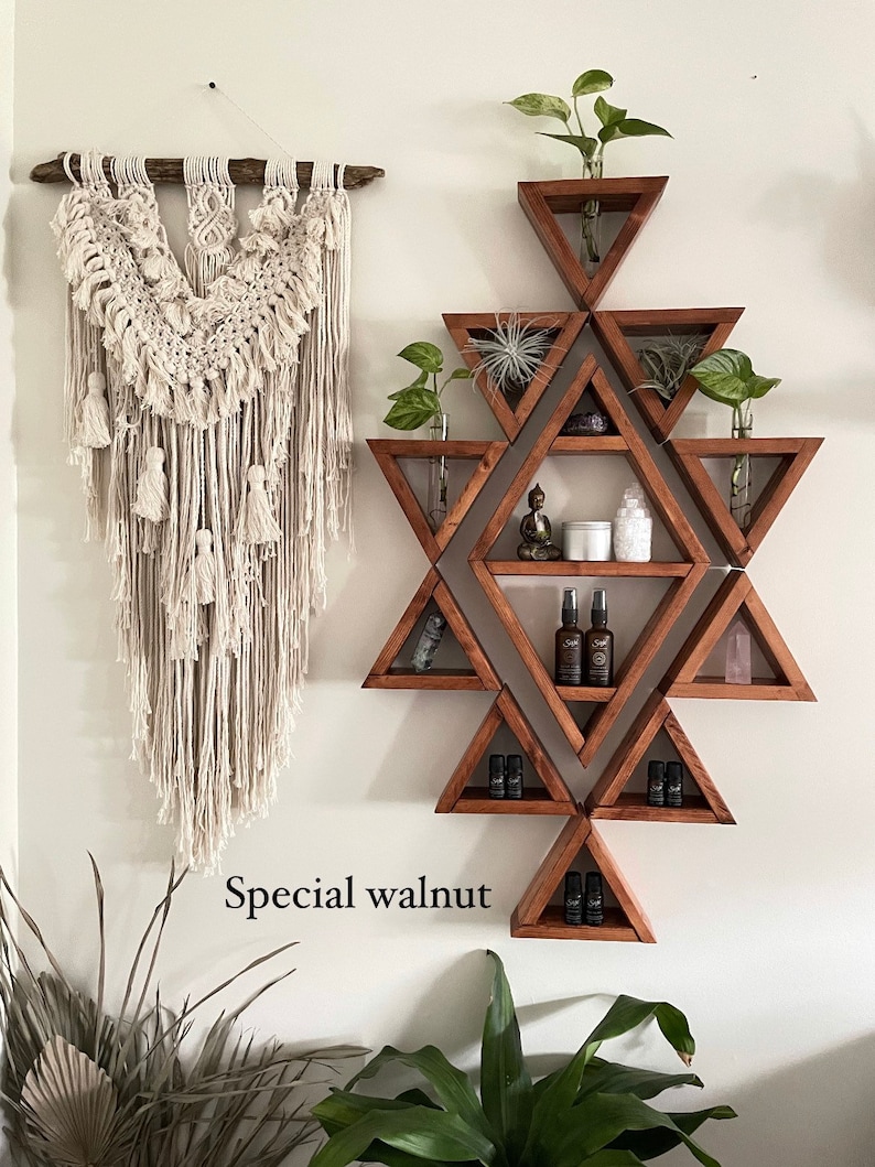 Boho / Aztec inspired triangle diamond shelf set with optional propagation station add on image 5