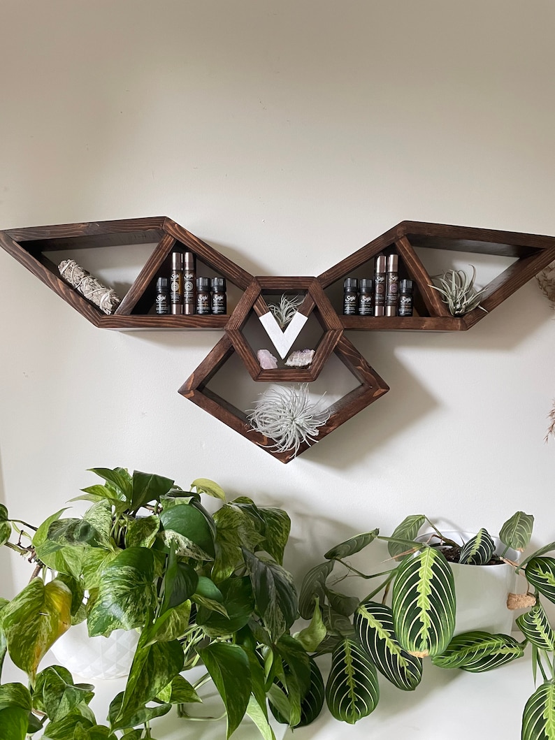 Owl wood altar shelf with optional accessory hooks image 3