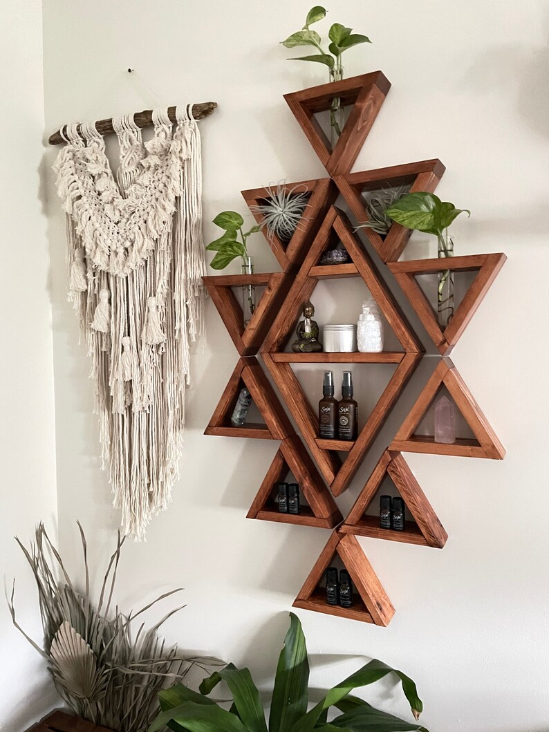 Boho / Aztec inspired triangle diamond shelf set with optional propagation station add on image 2