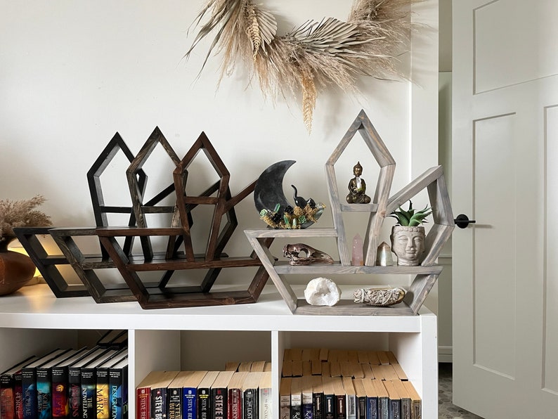 Wood Crystal Altar Shelf with Moon Phase Side Design image 6