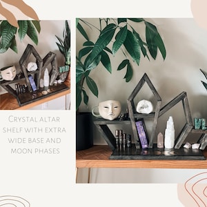 Crystal altar shelf with extra wide base and moon phases