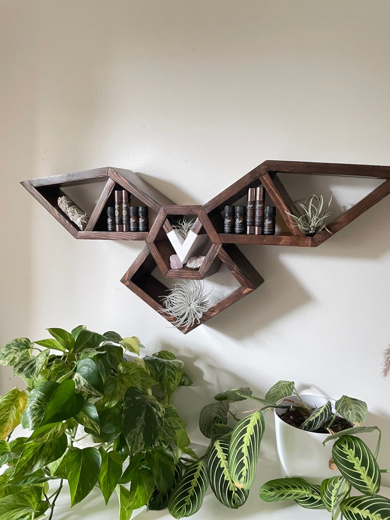 Owl wood altar shelf with optional accessory hooks image 2