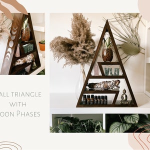Extra tall triangle crystal / gem altar shelf with moon phases