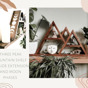 Extended base three peak mountain altar shelf with moon phases