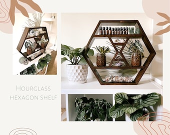 Honeycomb Hexagon Altar Shelf - kona/oak stain with dual moon phases