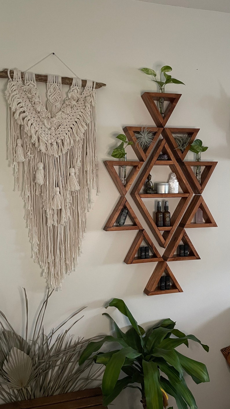 Boho / Aztec inspired triangle diamond shelf set with optional propagation station add on image 4