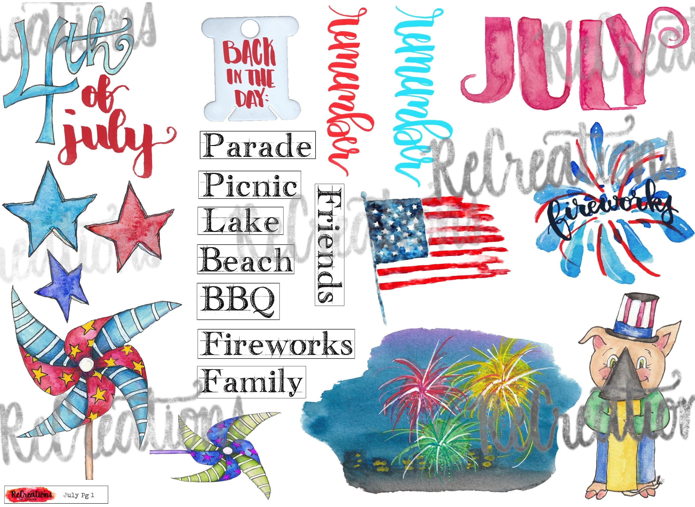 Updated July Journal Stickers Summertime DIGITAL - Etsy