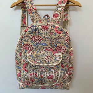 Sac à dos en coton fait main Sac imprimé respectueux de l'environnement Cartable coloré Sac à dos de voyage Fabriqué de manière éthique en coton biologique