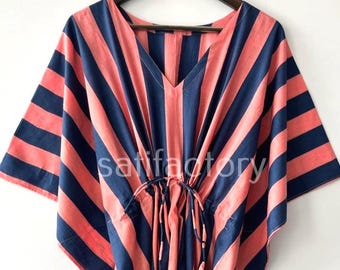 Striped Cotton Kaftan Dress | Handmade Boho Beach Cover Up