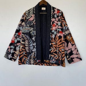 Blommig Kantha-söm Kimonojacka – Vändbar Boho Bomullskappa