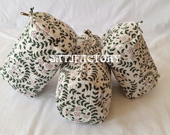 Romantic Floral Travel Cosmetic Bag Set, Handmade Quilted Organizer