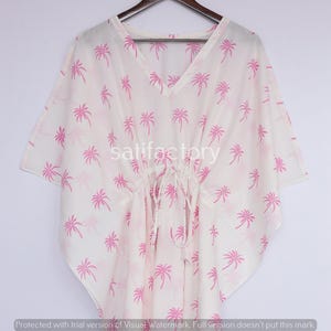 Pink Palm Tree Kaftan | Sheer Beach Cover Up | Tropical Resort Wear | Boho Summer Dress | Lightweight Vacation Outfit for Women | Caftans