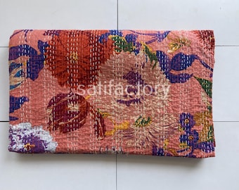 Beautiful Vibrant Floral Print kantha quilt Indian hand block print kantha quilt Reversible cotton Bedding Bedspread King Size Kantha Gudari