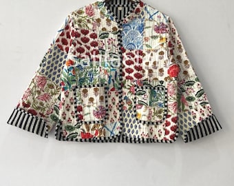 Patchwork Quilted Jacken Baumwolle Floral Boho Stil Herbst Winter Jacke Mantel Streetwear Boho Quilted Wendejacke für Frauen #08