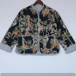 Cotton Women&#39;s Quilted Jacket Printed Boho Style Quilted Handmade Jackets, Coat Holidays Gifts Button Closer Jacket for Women Gifts