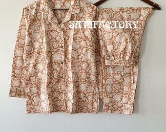 Floral Cotton Pajama Set: Bohemian Women's Loungewear, 100% Cotton Light & Soft Night Dress