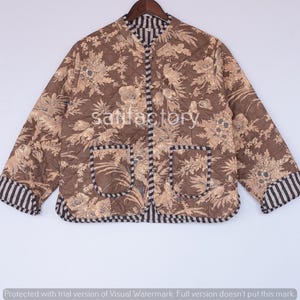 Cotton Quilted Jacket V-Neck New Style Kantha Jacket Hand Block Print Floral Indian Womens Clothing Coat, Boho Jacket Christmas Gift for Her