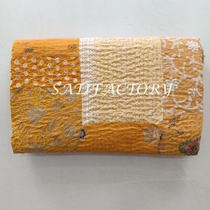 Silk Patch Work Kantha Quilt Blanket Bedspread Patch Kantha Throw Kantha Rallies Sari Quilt