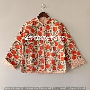 Hand Block Print Quilted Kimono Jacket: Indian Floral Cotton Coat