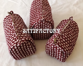 Handmade Floral Cotton Toiletry Organizer, Quilted Cosmetic Bag Set