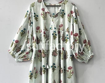 Handmade Cotton Gauze Midi Dress: Red Heart Print Smock - India Studio
