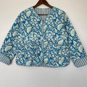 Indian Handmade Vintage Quilted Jacket, Reversible hand block print cotton jacket, Hand stitched quilted coat, Cotton jacket for women