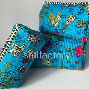 Set di 3 beauty case, beauty case floreali, borse da viaggio trapuntate, proposta di matrimonio per damigelle d'onore, borse trapuntate indiane, beauty case da donna, idea regalo