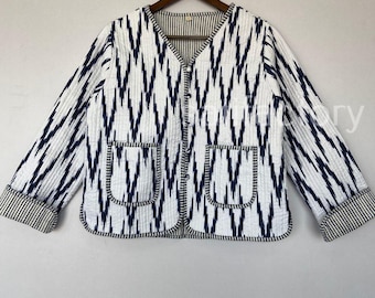 Ikat Print Quilted Cotton Jacket | Handmade Boho Outerwear