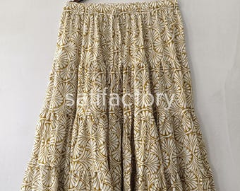 Hand Block Printed Cotton Tiered Maxi Skirt Elastic Waist Boho Skirt Handmade Women’s Skirt