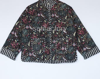 Handmade Kantha Quilted Jacket – Boho Floral Cotton Reversible Coat
