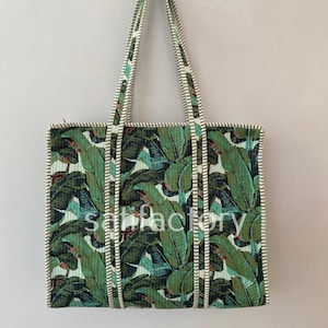 Tropical Banana Leaf Tote Bag | Cotton tote bag | Beach Bag | Block printed Bag | Bridesmaid Gift | Quilted tote bag | Summer bag | Printed