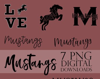MUSTANGS | 7 PNG Files | High Quality Instant Download | Mustangs Mascot, High School Sports Clip Art | Sublimation, Stickers, T-Shirts