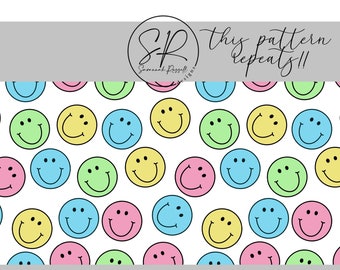 Pastel Smiley Face Repeating Digital Paper | Smiling Face Digital Download | Pastel, Spring Digital Paper | Repeatable Pattern Design