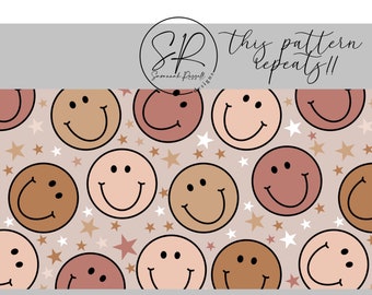 Boho Vintage Smiley Face Repeating Digital Paper | Smiling Face Digital Download | Retro Digital Paper | Repeatable Pattern Design