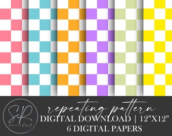 Summer Bright Checkered Seamless Repeating Digital Papers | Digital Download | Digital Paper Pack | Instant Download | Background Download