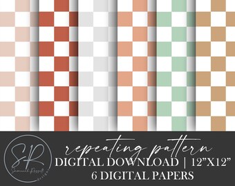 Boho Checkered Seamless Repeating Digital Papers | Boho Digital Download | Digital Paper Pack | Instant Download | Background Paper Download