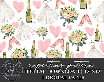 Bride Wedding Seamless Repeating Digital Papers | Bridal Digital Download | Digital Paper | Instant Download | Background Scrapbook Download