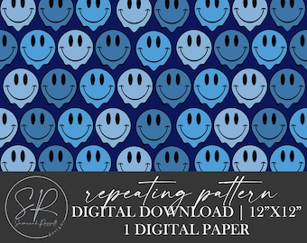 Blue Smiley Face Trendy Seamless Repeating Digital Papers | Digital Download | Digital Paper Pack | Instant Download | Background Download