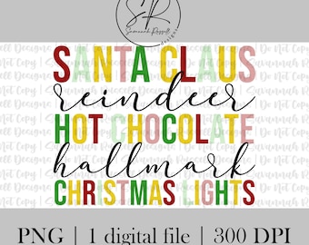 Christmas Things | 1 PNG Digital Download | Santa Claus, Reindeer, Hot Chocolate, Hallmark, Christmas Lights Design | Digital Download