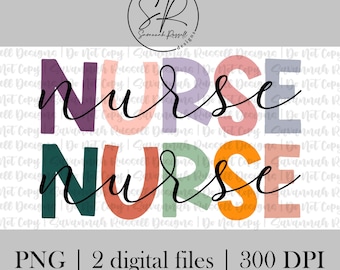 NURSE Boho + Pastel | 2 PNG Digital Downloads | Nurse, LPN, Nurse Boho, Nurse Pastel, Nurse png, rn, nursing Design | Digital Download