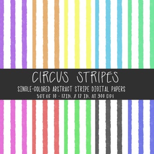 CIRCUS STRIPES | Set of 10 Digital Papers | High Quality Instant Digital Download Digital Papers | Hand Drawn, Abstract Stripe Paper