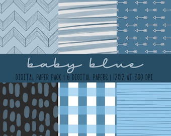 BABY BLUE | Set of 6 Digital Papers | High Quality Instant Digital Download Digital Papers | Baby, Baby Boy, Blue, It's A Boy Paper