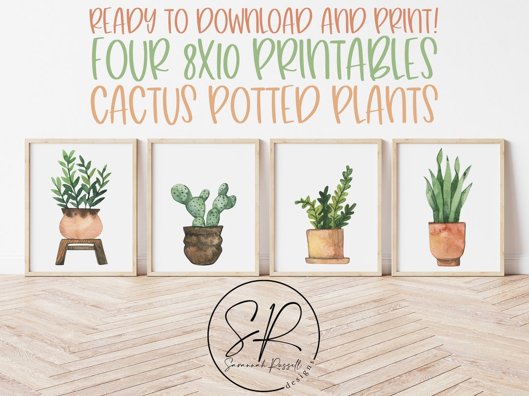 Potted Cactus and Succulents Wall Decor Printables - Set of Four | 4 ...