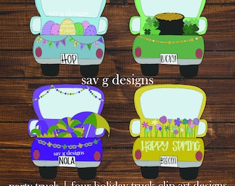 PARTY TRUCK | 4 PNG Digital Download Files | Mardi Gras, St. Patricks, Easter, Spring Designs | Digital Instant Download | Sublimation File